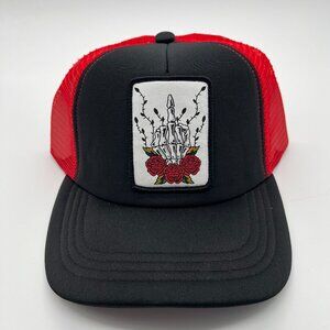 Empyre Foam Trucker Snapback Hat Cap OSFA Red/Black Skeleton Flower NEW